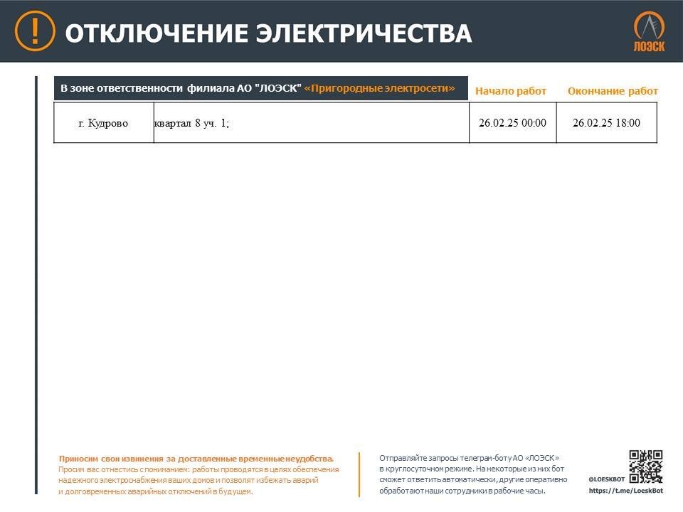 График отключений электроэнергии в Ленобласти на ближайшую неделю - В ЛОЭСК рассказали, где в Ленобласти не будет света в связи с плановыми работами на электросетях.