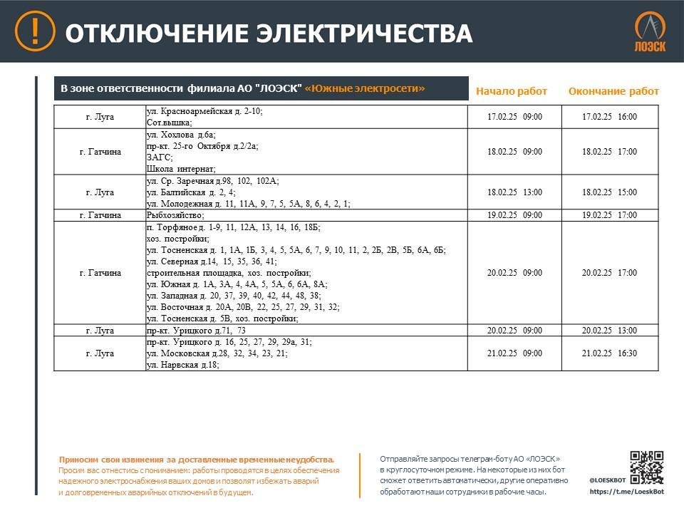 График отключений электричества в Ленобласти с 17 по 23 февраля - В ЛОЭСК рассказали, где в Ленобласти не будет света в связи с плановыми работами на электросетях.
