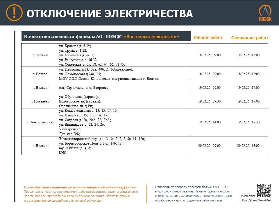 График отключений электричества в Ленобласти с 17 по 23 февраля - В ЛОЭСК рассказали, где в Ленобласти не будет света в связи с плановыми работами на электросетях.
