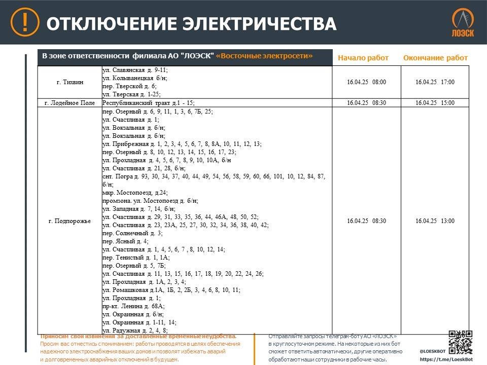 График отключений электричества в Ленобласти на новой неделе - В ЛОЭСК рассказали, где в Ленобласти не будет электричества в связи с плановыми работами на электрос
