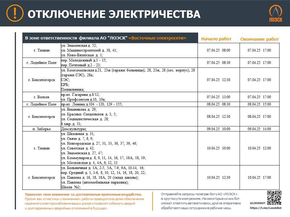 Публикуем график отключений электричества на новой неделе - В ЛОЭСК рассказали, где в регионе не будет электричества в связи с плановыми работами на электросетя