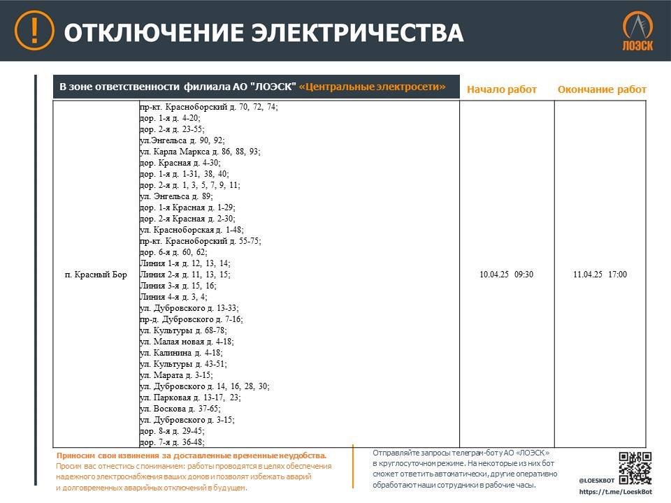 Публикуем график отключений электричества на новой неделе - В ЛОЭСК рассказали, где в регионе не будет электричества в связи с плановыми работами на электросетя
