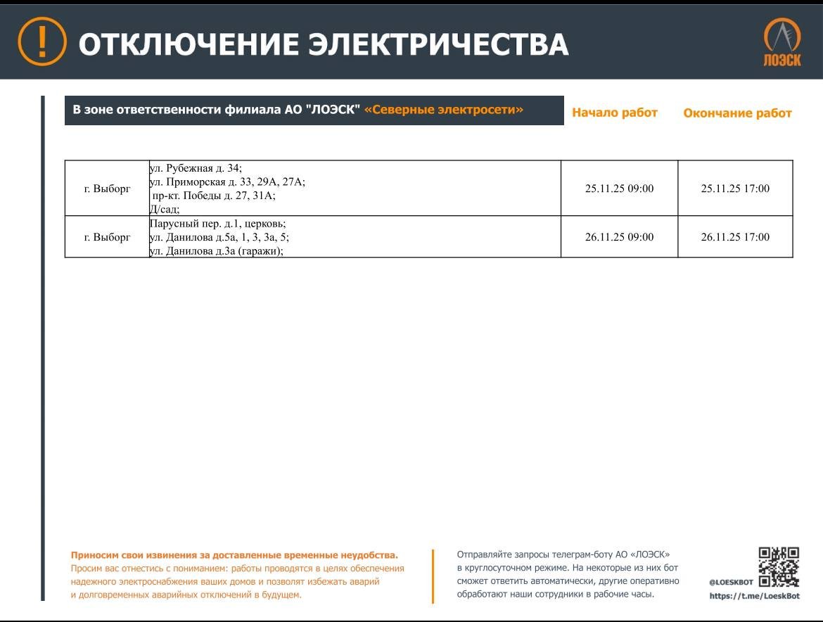Где не будет электричества в Ленобласти на этой неделе: график отключений - На этой неделе в 47-м регионе пройдут плановые работы на объектах энергетической инфраструктуры.