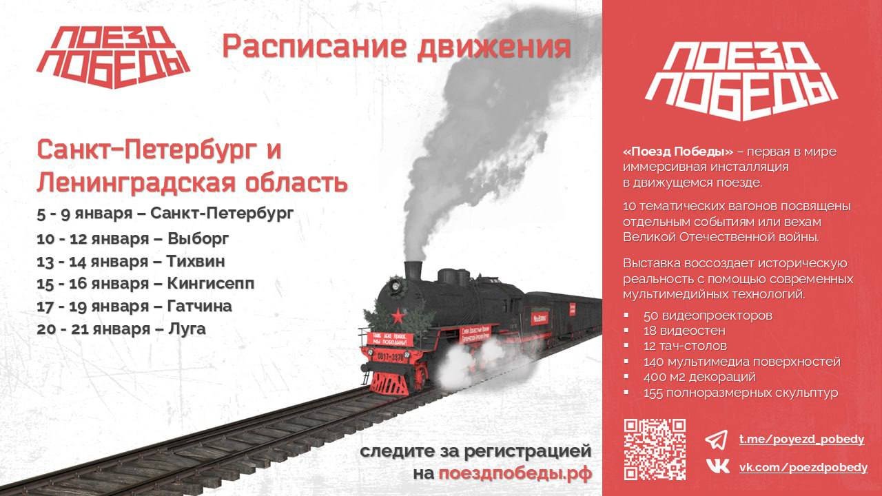 Поезд Победы посетит города Ленобласти в январе - На следующей неделе передвижной музей прибудет в Петербург, а затем отправится по городам Ленобласти