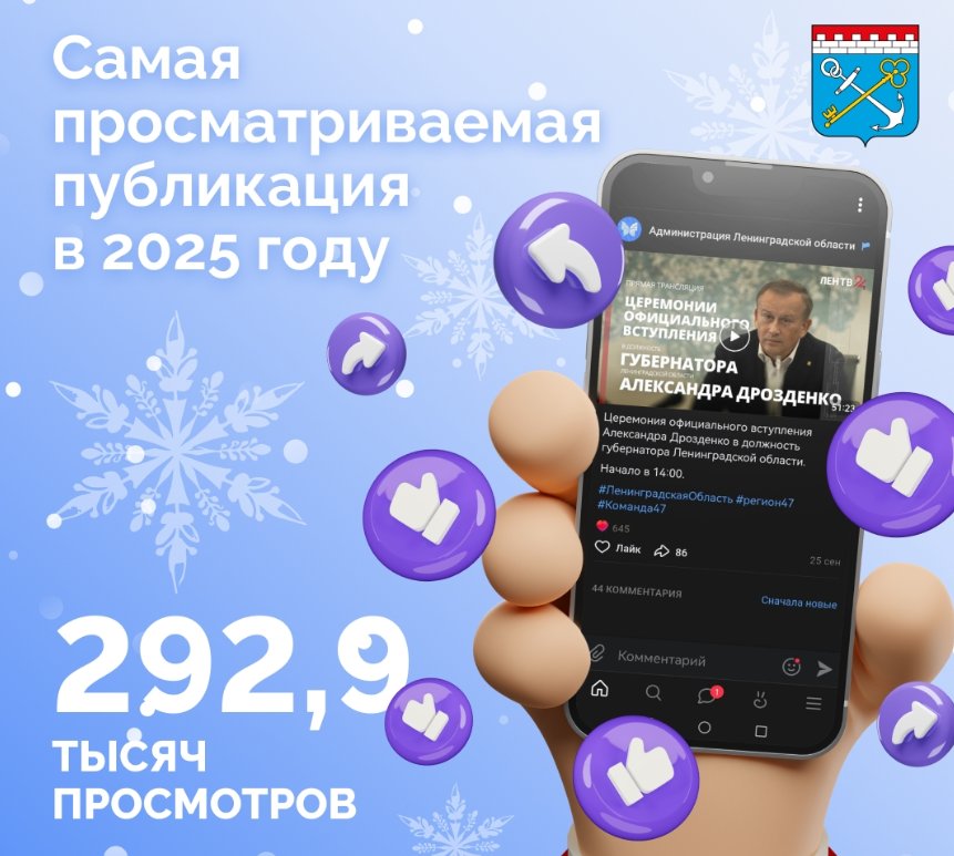 В сообществе администрации Ленобласти назвали самую популярную публикацию 2025 года - В сообществе администрации Ленобласти назвали самую популярную публикацию 2025 года