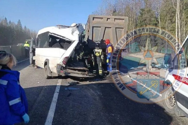 Девять человек пострадали в массовом ДТП в Тосненском районе - Столкновение микроавтобуса Mercedes, грузовиков Sitrak и DAF, легковых автомобилей Renault Logan и C