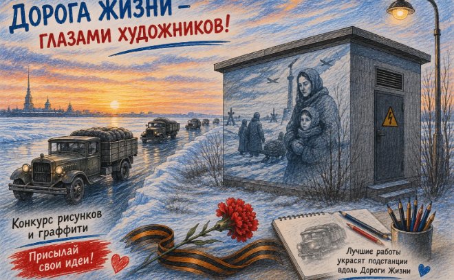 В Ленобласти объявили конкурс рисунков и граффити, посвященный Дороге Жизни - Лучшие работы будут размещены на четырех электрических подстанциях вдоль Дороги Жизни.