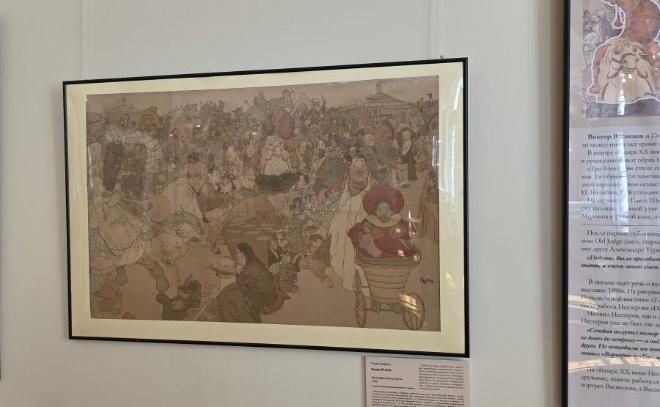 В Ленобласти отреставрировали литографию Павла Щербова «Базар ХХ века» - «Базар ХХ века» — самая известная карикатура в творчестве Щербова, на которой изображено более 100 п